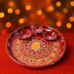 Hand-Painted Decorative Pooja Thali with  Motif and Diyas