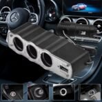 Triple Way Car 12v Lighter Socket Splitter USB Charger Power Adapter - Image 4