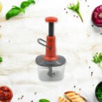 Manual Food Chopper (650ml): Stainless Steel Flates, Locking System, Anti-Slip Base