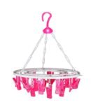 Round Plastic Cloth Drying Stand Hanger with 24 Clips Multicolor