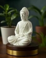Resin Meditating Buddha Showpiece | Home Decor | Idol Statue Figurine Murti | Tibetan Buddhist Statue - 8" Inches Height (White) - Image 2