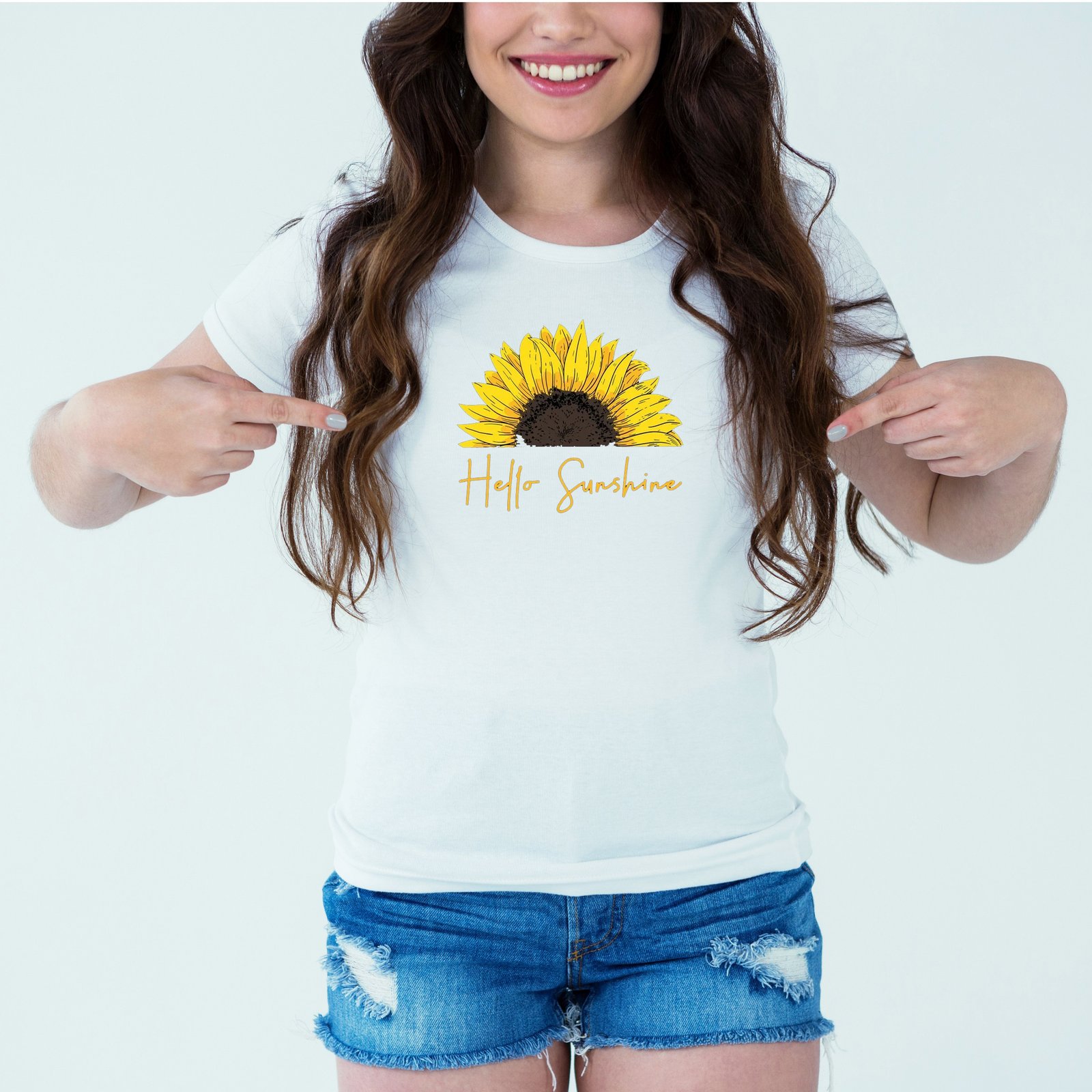 Mockup-Girl-hellosunshine.jpg Designer Printed T-Shirt :: Design type - Hello Sunshine - Cloth type : Polyester - Image 1