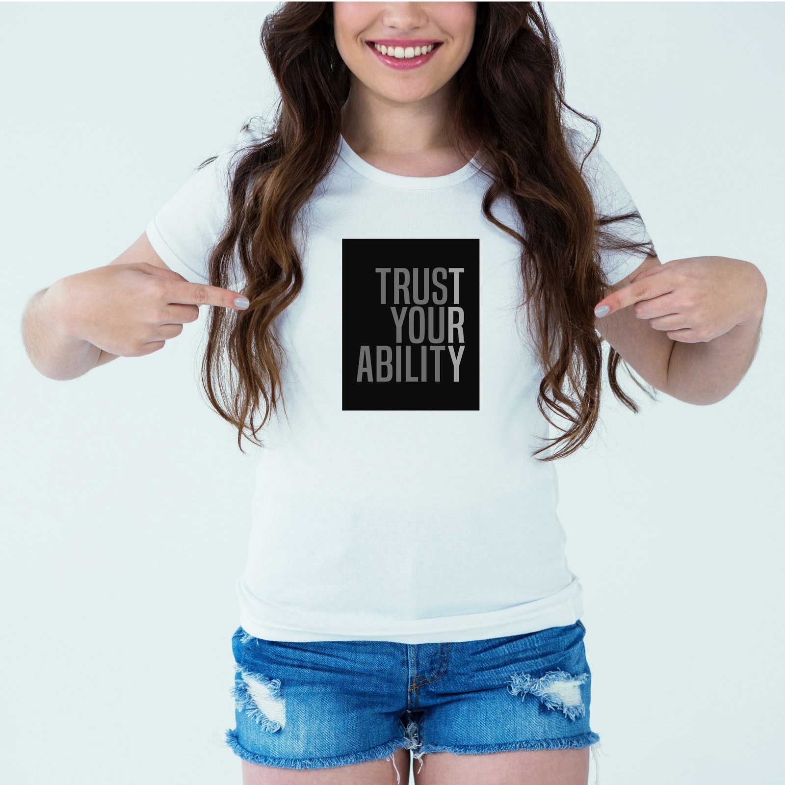 Mockup-Girl-trustyourability.jpg Designer Printed T-Shirt :: Design type - Trust Your Ability - Cloth type : Polyester - Image 1