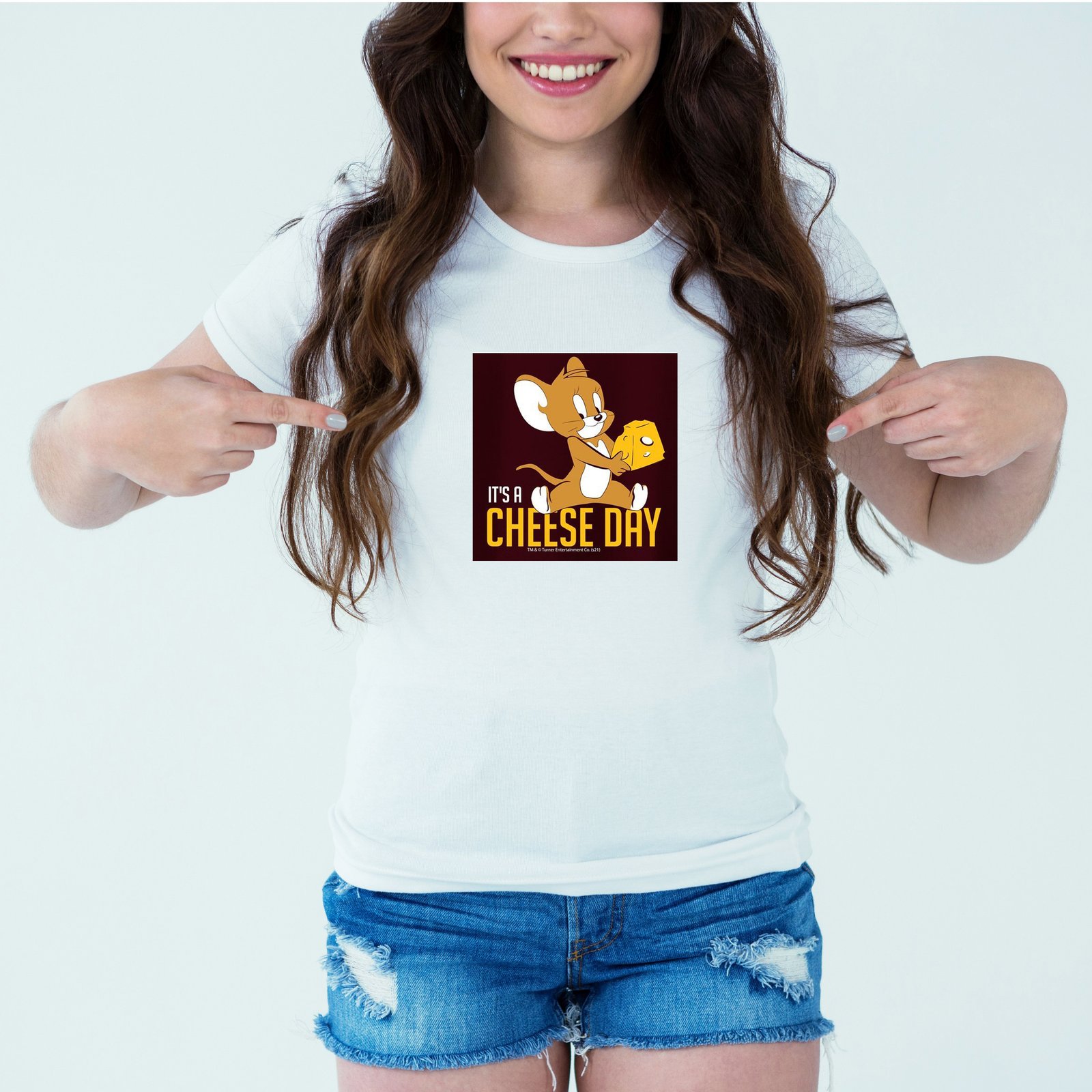 Mockup-GirlITSACHEESEDAY.jpg Designer Printed T-Shirt :: Design type - Its A Cheese Day - Cloth type : Polyester - Image 1