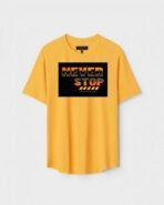 Yellow Unisex DOT KNIT Regular Fit Printed Round Neck T-Shirt