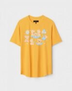 Yellow Unisex DOT KNIT Regular Fit Printed Round Neck T-Shirt