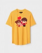 Yellow Unisex DOT KNIT Regular Fit Printed Round Neck T-Shirt