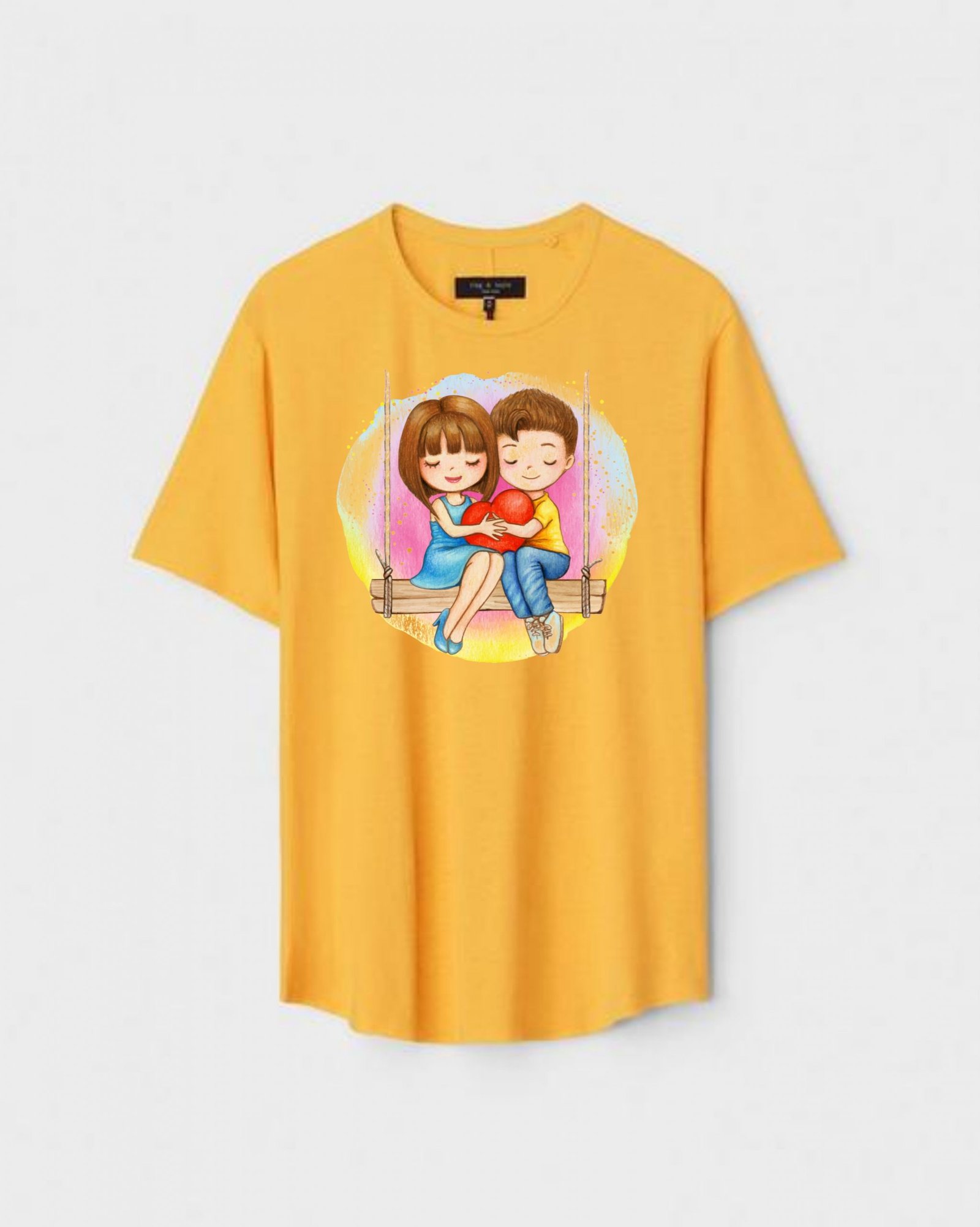 YLW-CTN-K-006-scaled-1.jpg Yellow Unisex Cotton Regular Fit Printed Round Neck T-Shirt - Image 1