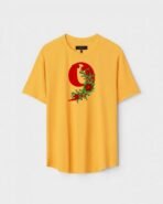 Yellow Unisex DOT KNIT Regular Fit Printed Round Neck T-Shirt