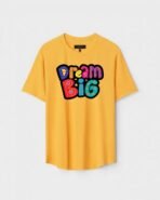 Yellow Unisex DOT KNIT Regular Fit Printed Round Neck T-Shirt