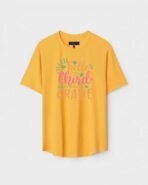 Yellow Unisex Cotton Regular Fit Printed Round Neck T-Shirt