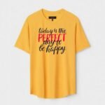 Yellow Unisex DOT KNIT Regular Fit Printed Round Neck T-Shirt