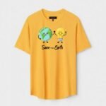 Yellow Unisex DOT KNIT Regular Fit Printed Round Neck T-Shirt