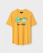 Yellow Unisex DOT KNIT Regular Fit Printed Round Neck T-Shirt