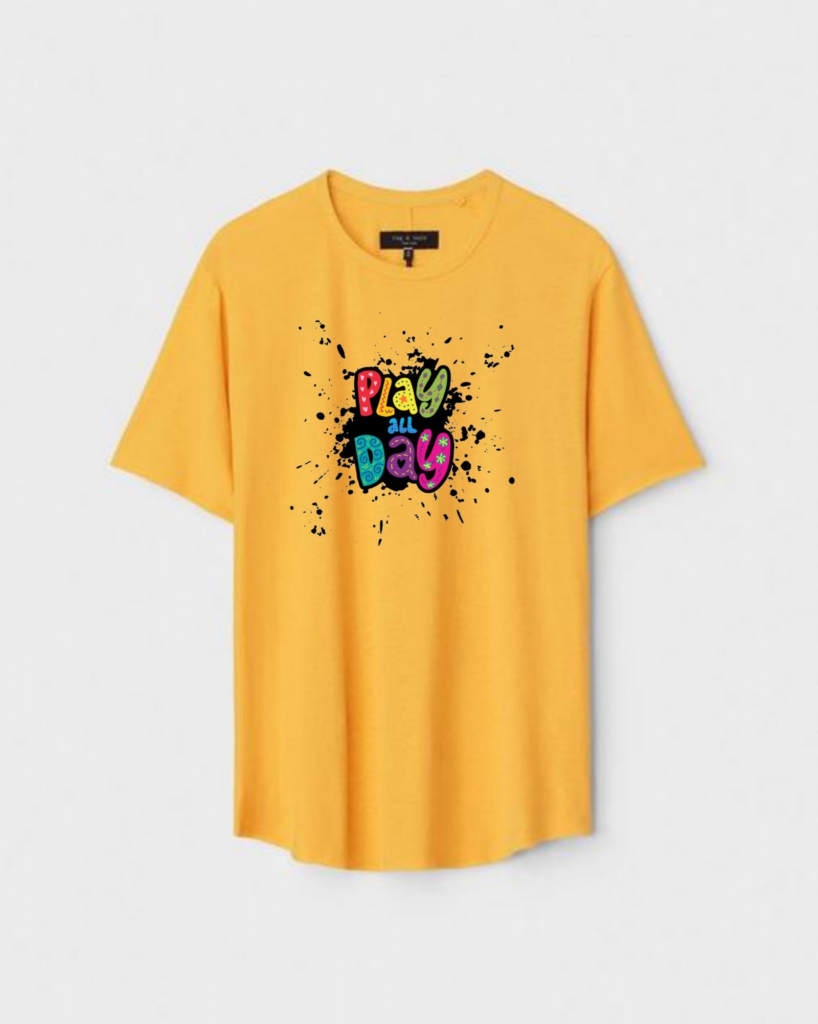 YLW-CTN-T-008-scaled-1.jpg Yellow Unisex Cotton Regular Fit Printed Round Neck T-Shirt - Image 1