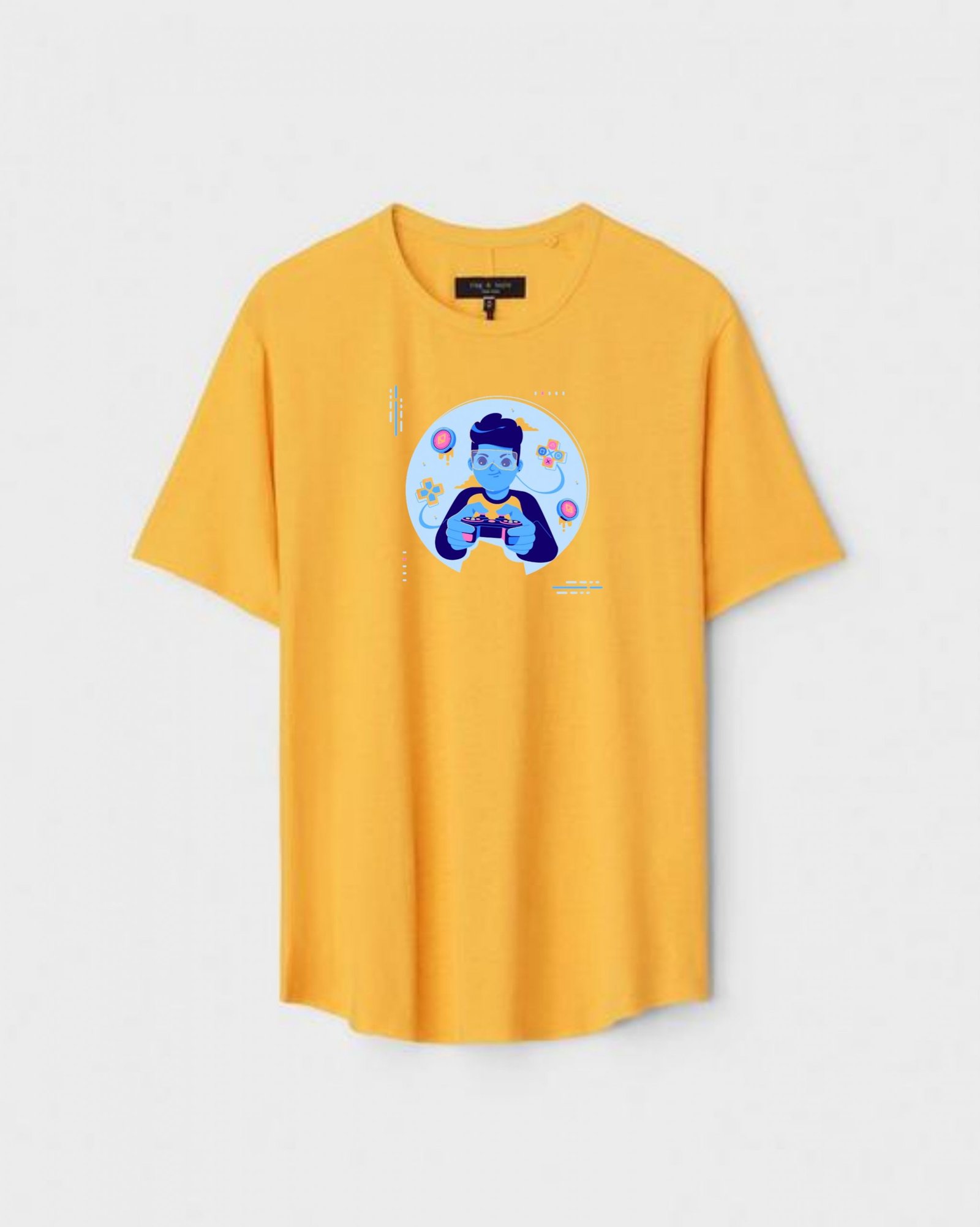 YLW-CTN-T-009-scaled-1.jpg Yellow Unisex Cotton Regular Fit Printed Round Neck T-Shirt - Image 1