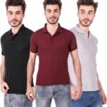One-H Men's Polo Neck Short Sleeve Casual Tshirt Combo of Maroon, Black, Grey colors (Pack of 3)