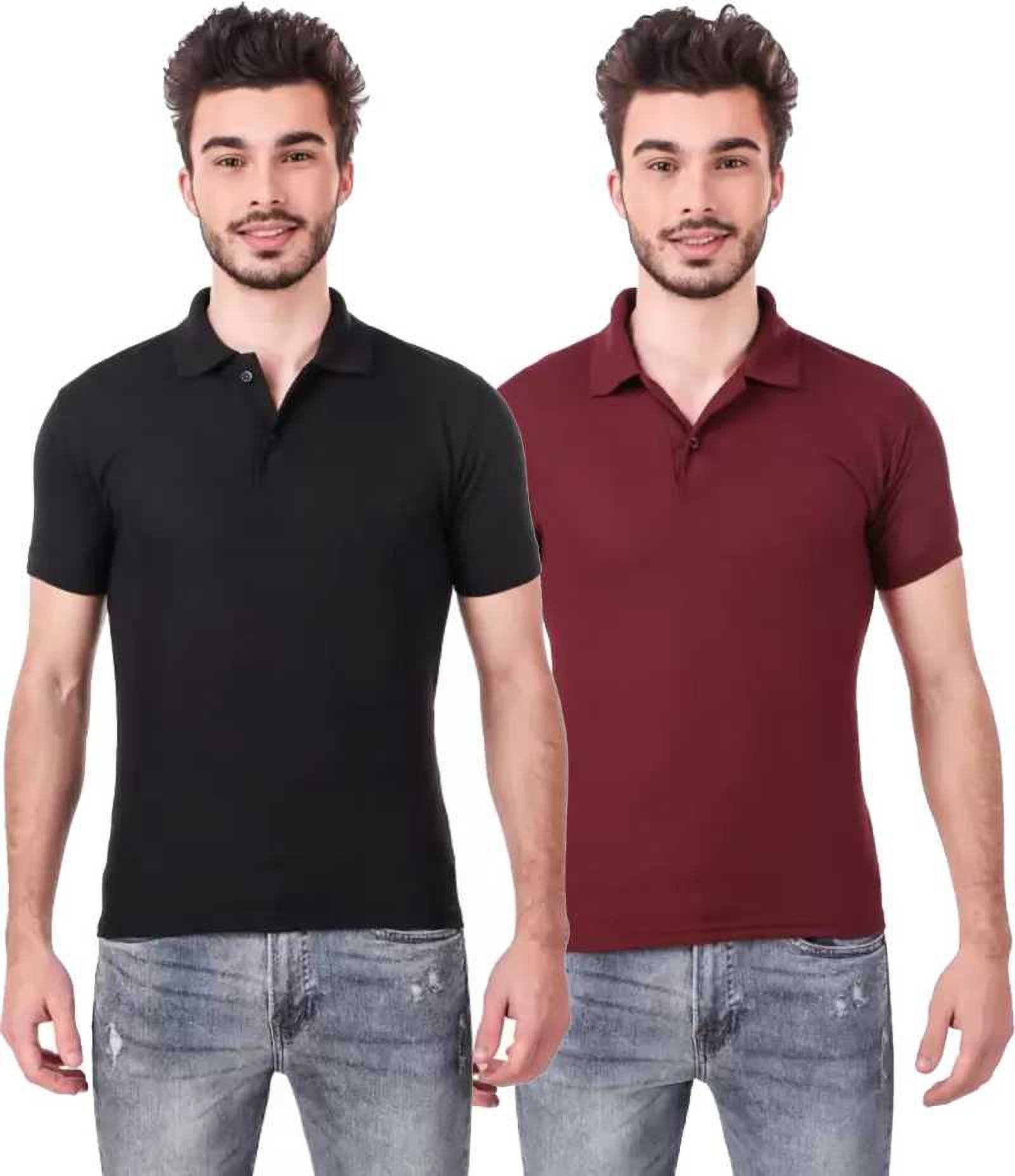 xxl-tshirt-combo-2-black-maroon-mudshi-original-imafg4cyejkhutjj.jpeg One-H Men's Polo Neck Short Sleeve Casual Tshirt Combo of Maroon, Black colors (Pack of 2) - Image 1